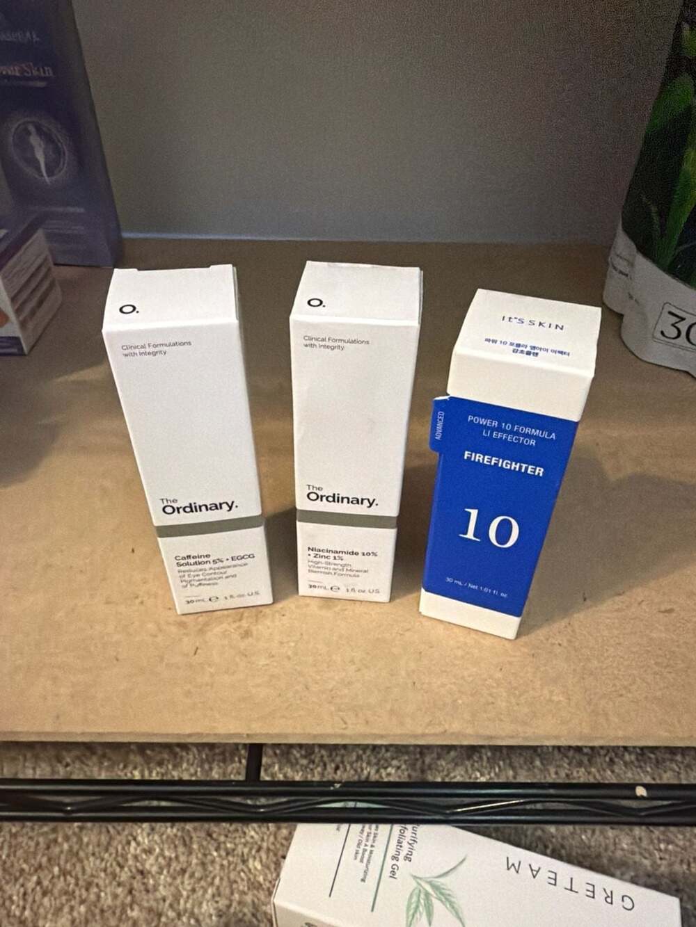 The Ordinary Caffeine Solution, Niacinamide 10% + Zinc 1%, and It's SKIN Power 1
